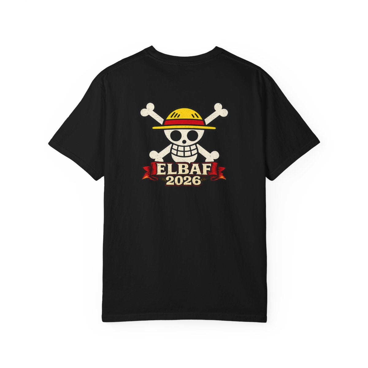 One Piece Elbaf 2026 Premium T-Shirt – Luffy Front Print & Straw Hat Jolly Roger Back Design
